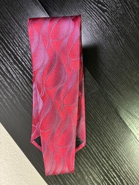 Nob Hill Collection Silk Necktie Maroon Purple Swirls Metallic Abstract Fashion